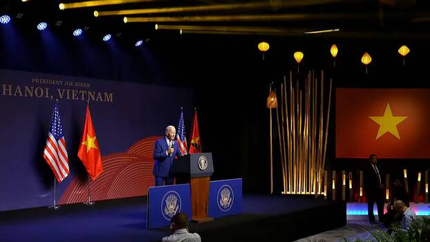 US-Präsident Joe Biden spricht auf einer Pressekonferenz in Hanoi am ersten Tag seines Besuchs in Vietnam am 10.9.2023.